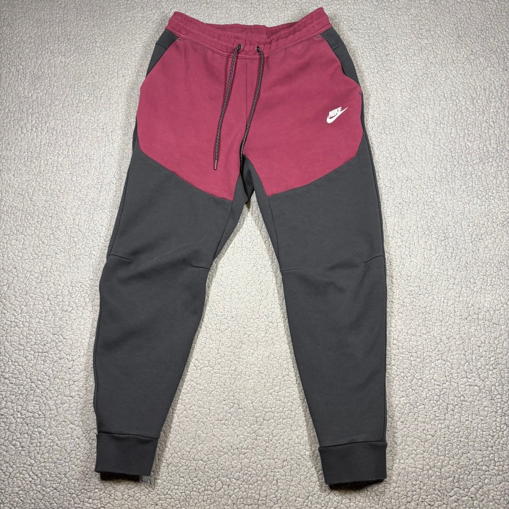 Nike Tech Fleece Joggers Mens M Colorblock Burgundy Black CU4495-018